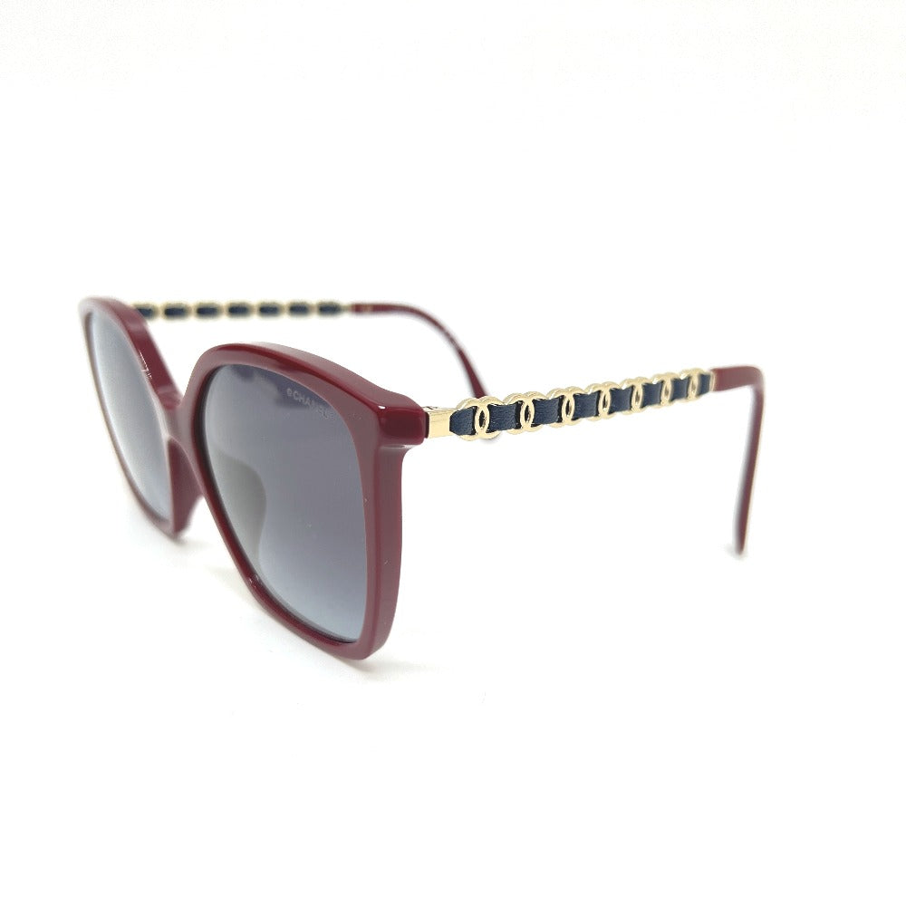 CHANEL 5546-Q-A Coco Mark Chain Square Shape Calfskin Sunglasses Plastic Ladies Red