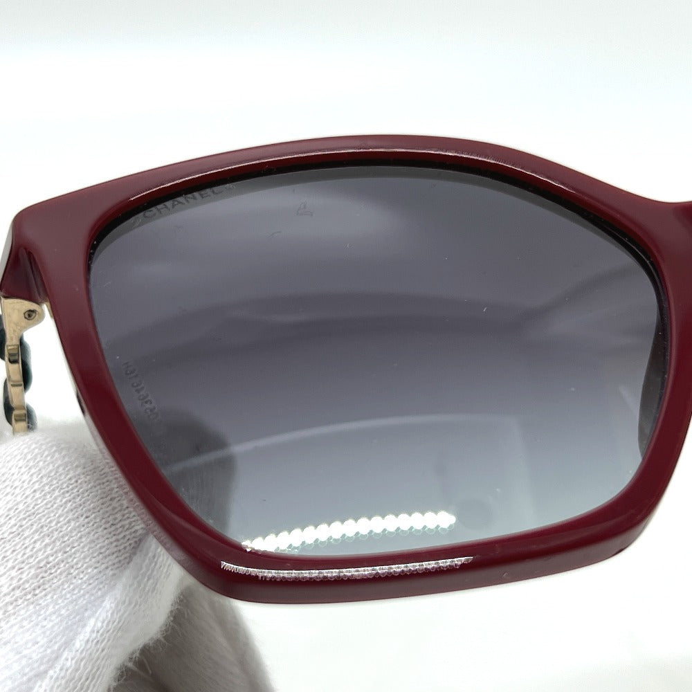 CHANEL 5546-Q-A Coco Mark Chain Square Shape Calfskin Sunglasses Plastic Ladies Red