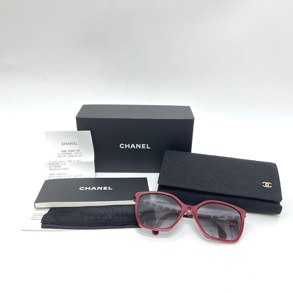 CHANEL 5546-Q-A Coco Mark Chain Square Shape Calfskin Sunglasses Plastic Ladies Red