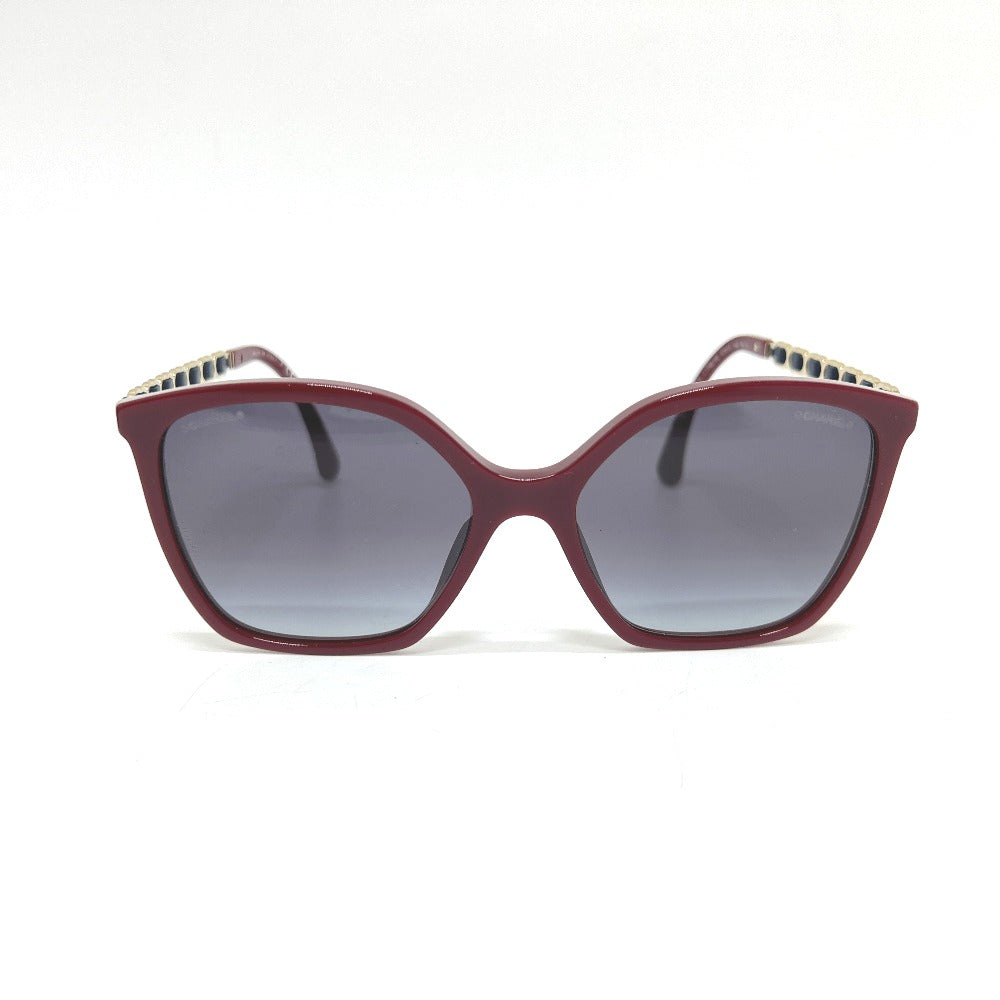 CHANEL 5546-Q-A Coco Mark Chain Square Shape Calfskin Sunglasses Plastic Ladies Red