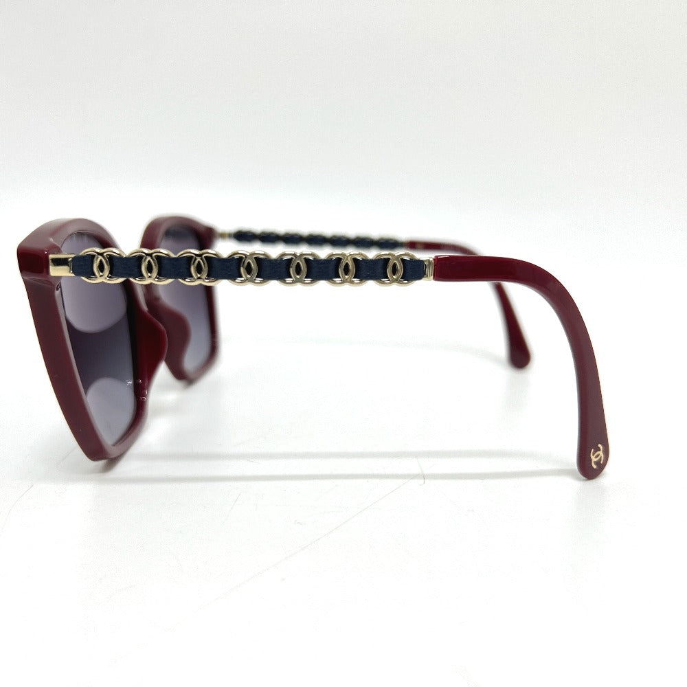 CHANEL 5546-Q-A Coco Mark Chain Square Shape Calfskin Sunglasses Plastic Ladies Red