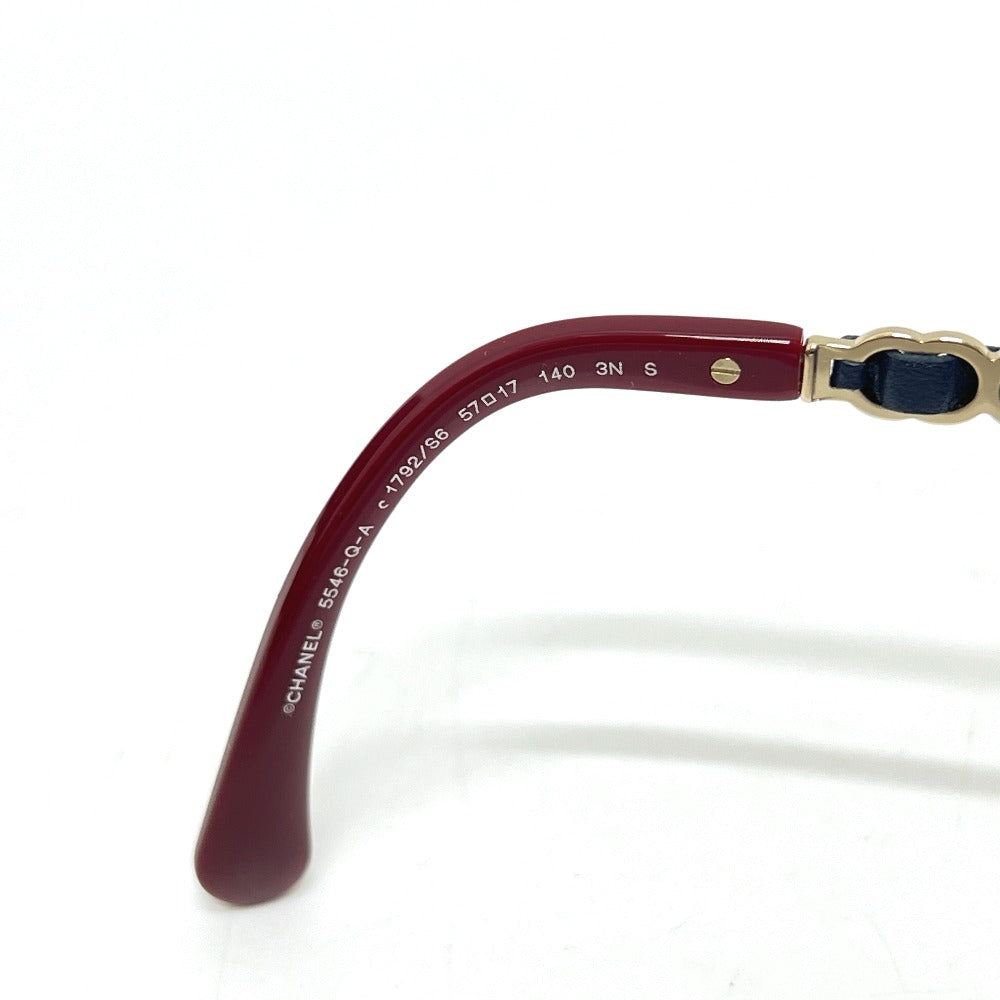 CHANEL 5546-Q-A Coco Mark Chain Square Shape Calfskin Sunglasses Plastic Ladies Red