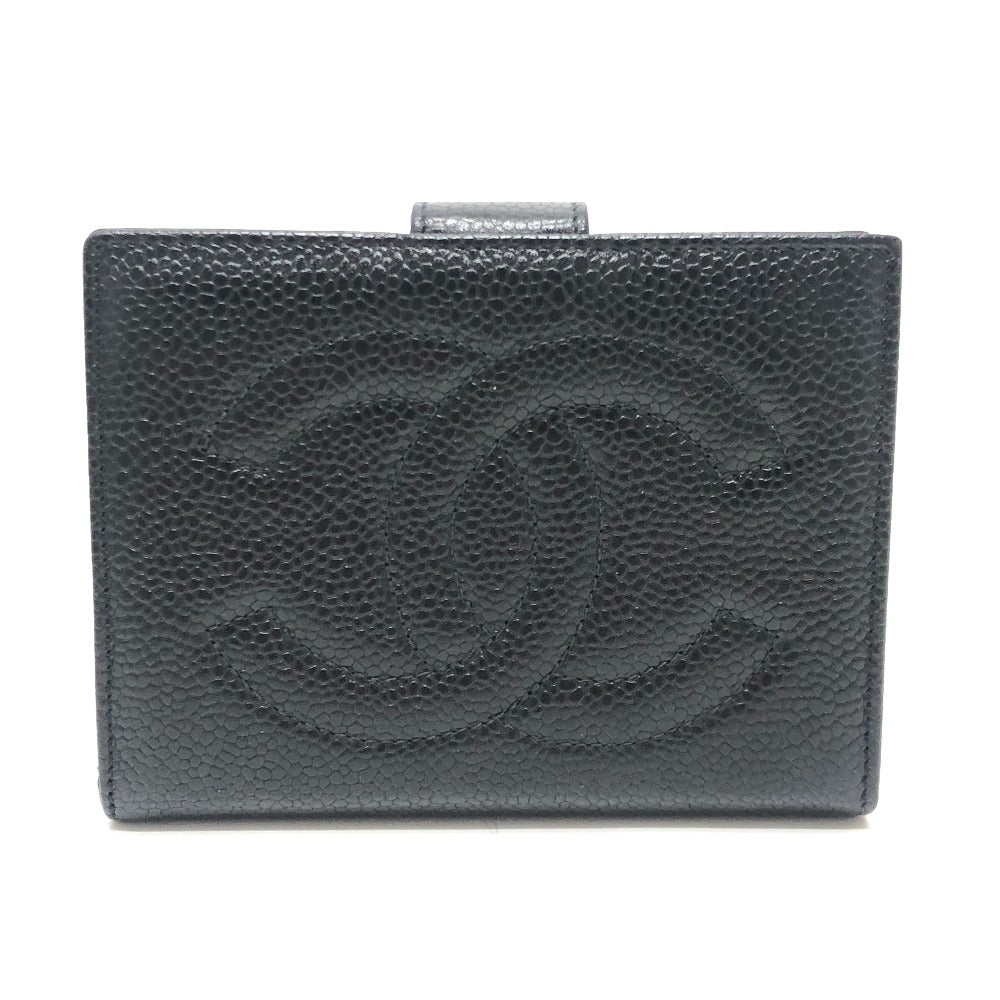 CHANEL CC Mark Stitch Short wallet, mini wallet, coin purse with clasp Folded wallet Caviar Leather Black Used