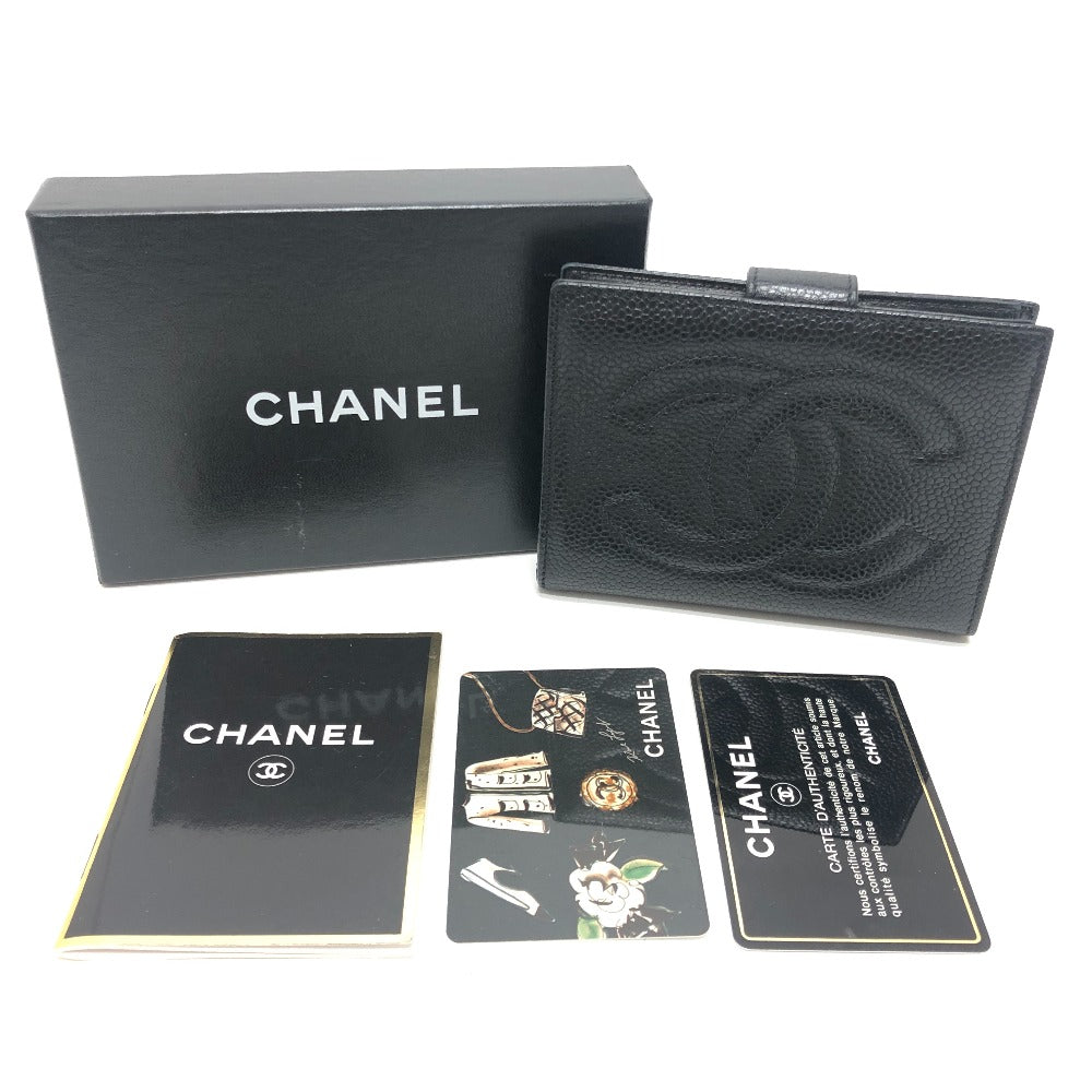 CHANEL CC Mark Stitch Short wallet, mini wallet, coin purse with clasp Folded wallet Caviar Leather Black Used