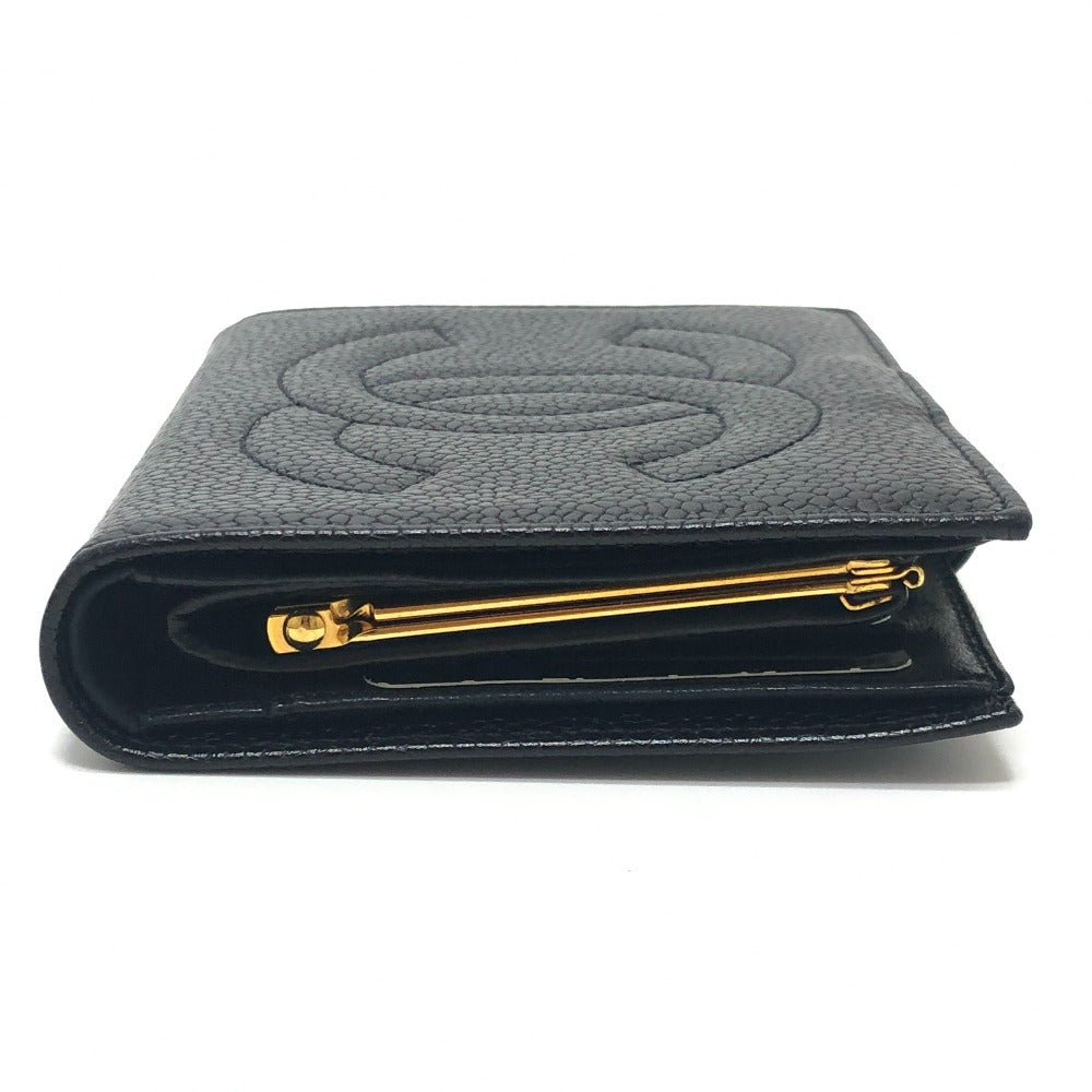 CHANEL CC Mark Stitch Short wallet, mini wallet, coin purse with clasp Folded wallet Caviar Leather Black Used