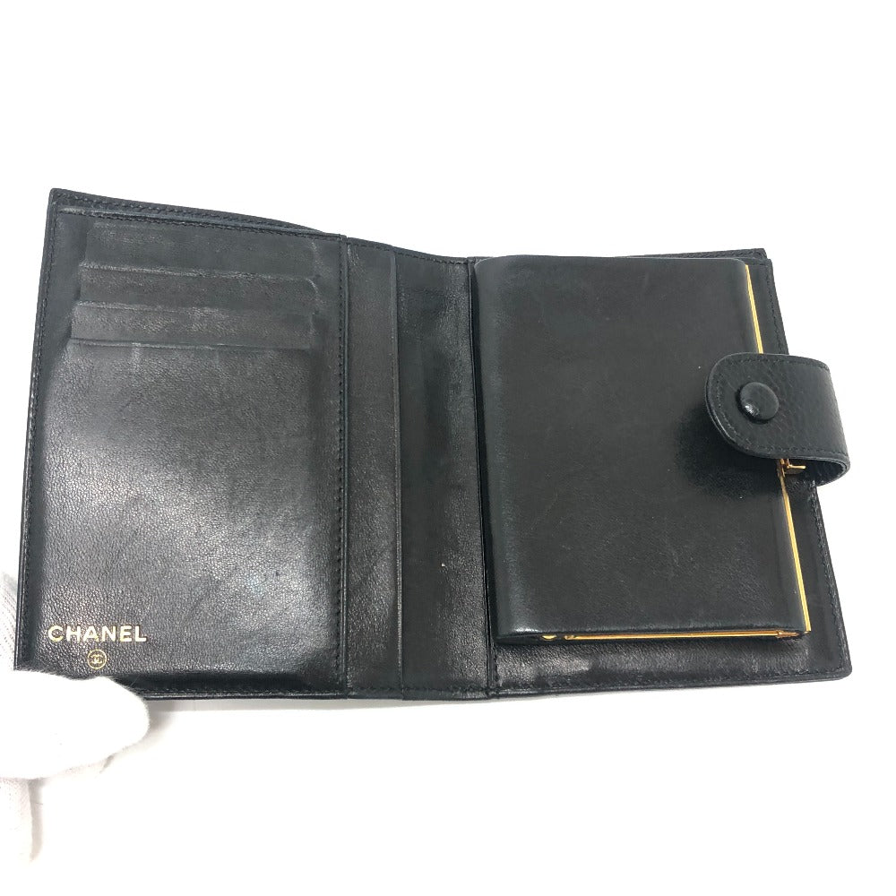 CHANEL CC Mark Stitch Short wallet, mini wallet, coin purse with clasp Folded wallet Caviar Leather Black Used