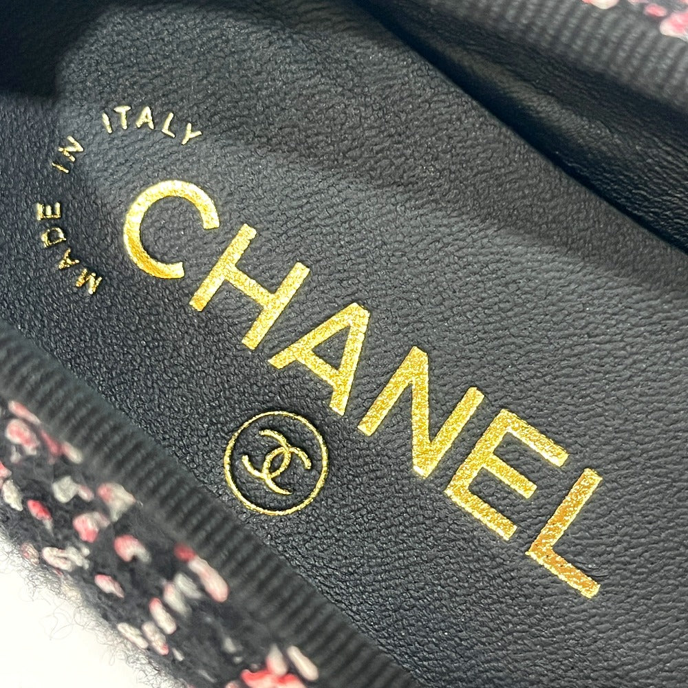 CHANEL CC Mark logo Ribbon Ballerina Shoes, flat shoes, ballet shoes pumps tweed Black/pink Used