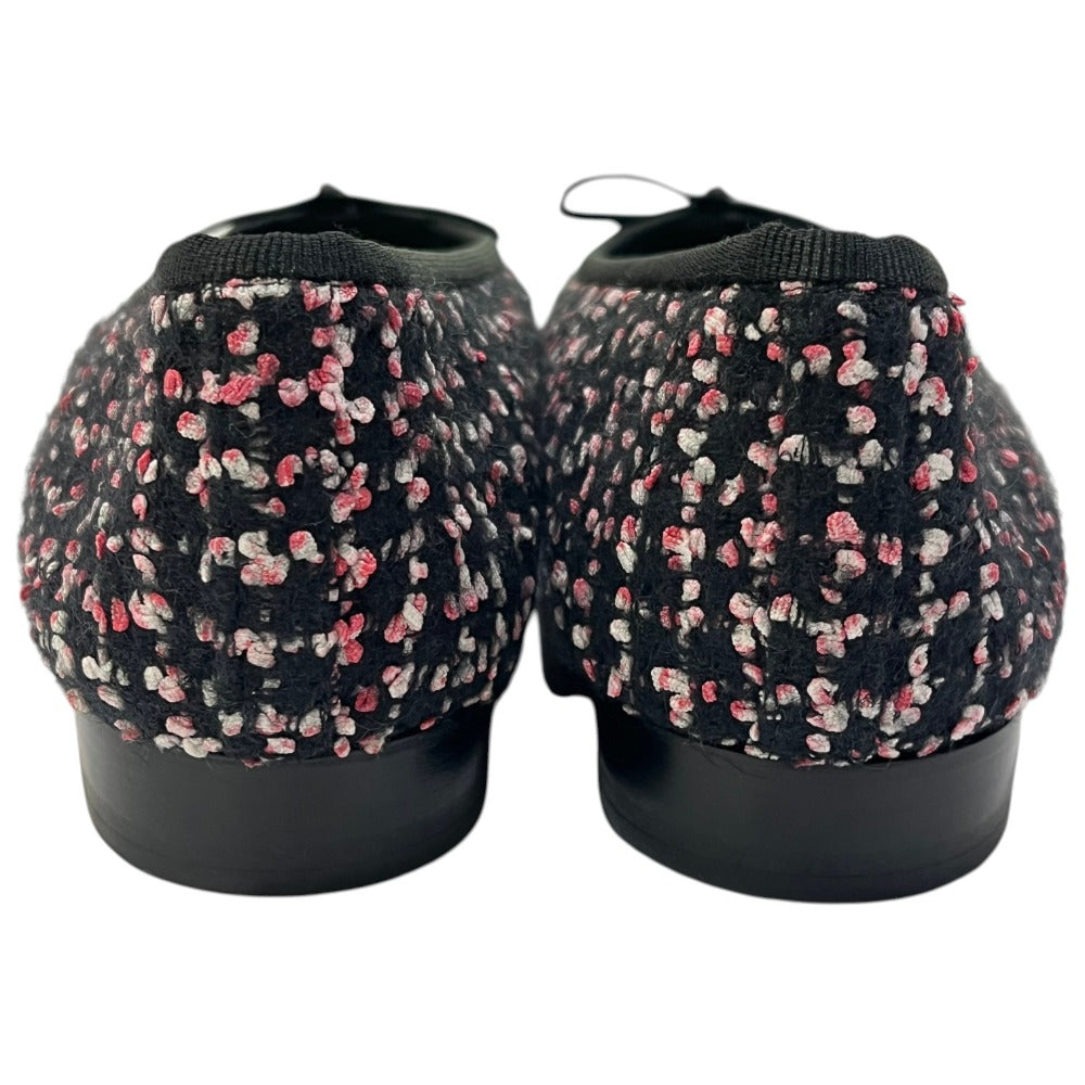 CHANEL CC Mark logo Ribbon Ballerina Shoes, flat shoes, ballet shoes pumps tweed Black/pink Used