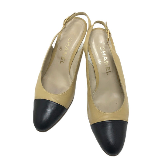 CHANEL Bicolor Heels, high heels, shoes, apparel, footwear pumps Leather Beige/Black Used