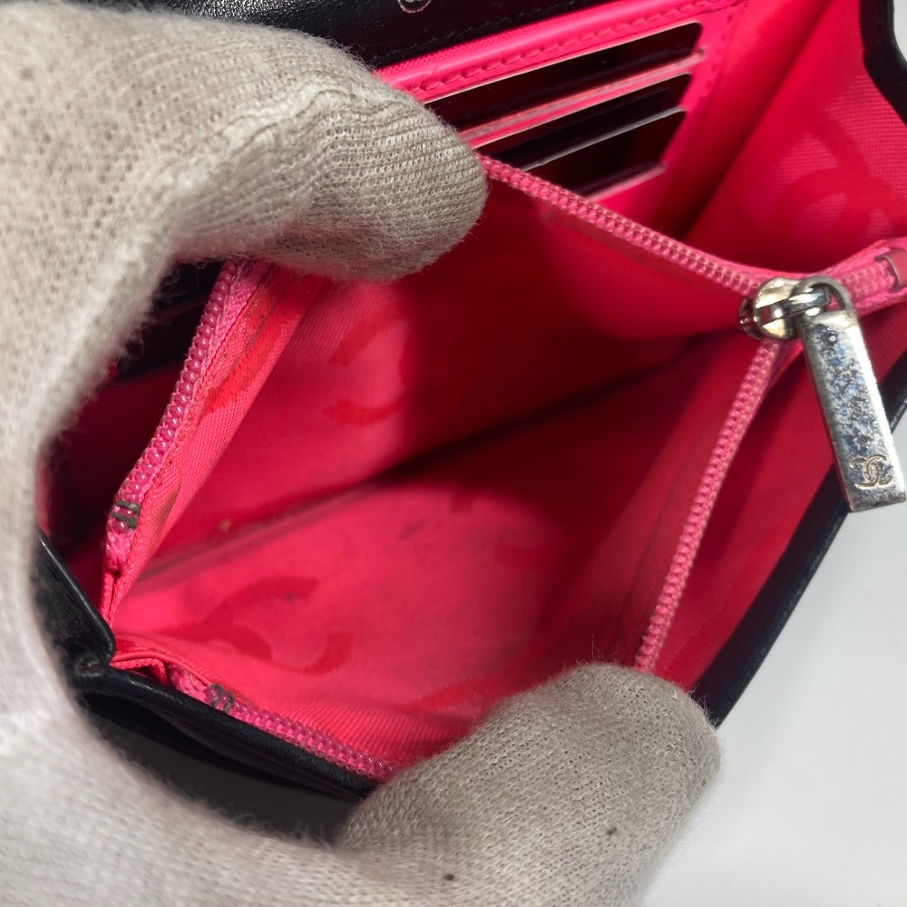 CHANEL カンボンライン CC ココマーク コンパクトウォレット 2つ折り財布 レザー レディース ブラック