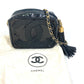 CHANEL CC ココマーク ポシェット タッセル カバン フリンジ チェーン 斜め掛け ショルダーバッグ エナメル レディース ブラック