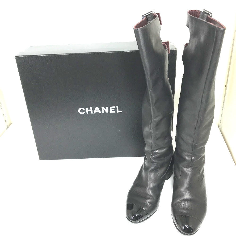 CHANEL ベルト ロングブーツ ブーツ レザー レディース ブラック ブラック