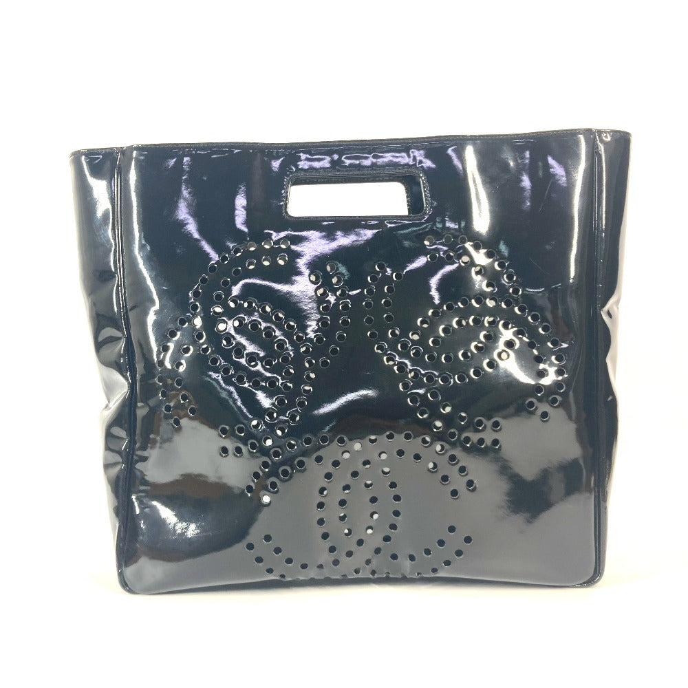 CHANEL パンチングロゴ トリプルココ CC ココマーク ビッグ カバン ハンドバッグ エナメル レディース ブラック - brandshop-reference