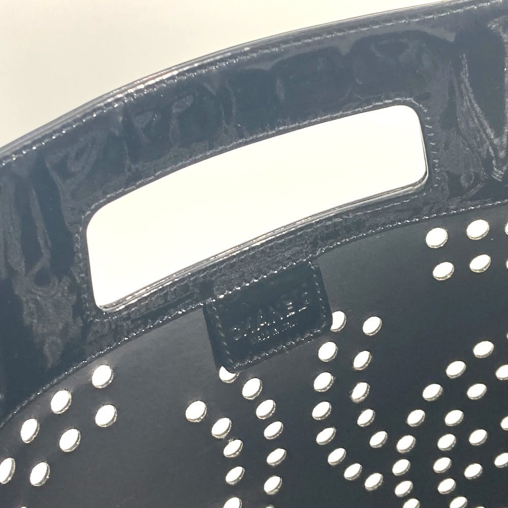 CHANEL パンチングロゴ トリプルココ CC ココマーク ビッグ カバン ハンドバッグ エナメル レディース ブラック - brandshop-reference