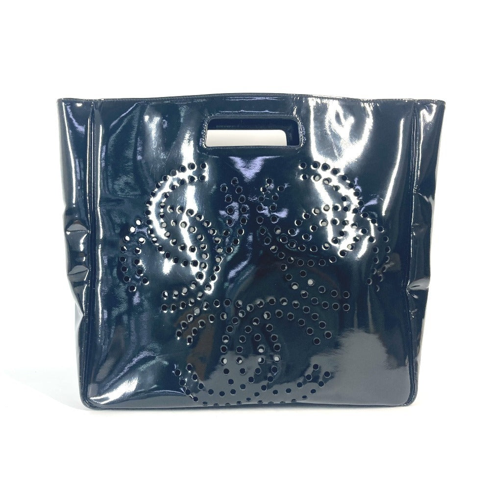 CHANEL パンチングロゴ トリプルココ CC ココマーク ビッグ カバン ハンドバッグ エナメル レディース ブラック - brandshop-reference