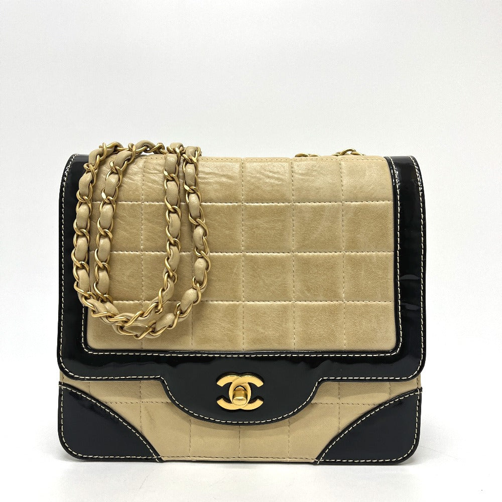 CHANEL ココマーク バイカラー チョコバー チェーン カバン バッグ 2WAYバッグ ハンドバッグ ショルダーバッグ レザー レディース ベージュ