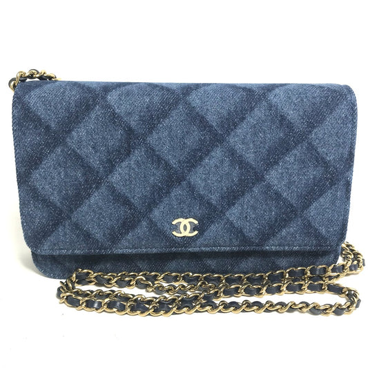 CHANEL AP0250 Long Wallet Chain Bag Matelasse Chain Wallet Crossbody Shoulder Bag Denim Women's Blue