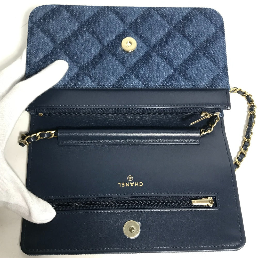 CHANEL AP0250 長財布 チェーンバッグ マトラッセ チェーンウォレット 斜め掛け ショルダーバッグ デニム レディース ブルー