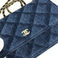 CHANEL AP0250 長財布 チェーンバッグ マトラッセ チェーンウォレット 斜め掛け ショルダーバッグ デニム レディース ブルー