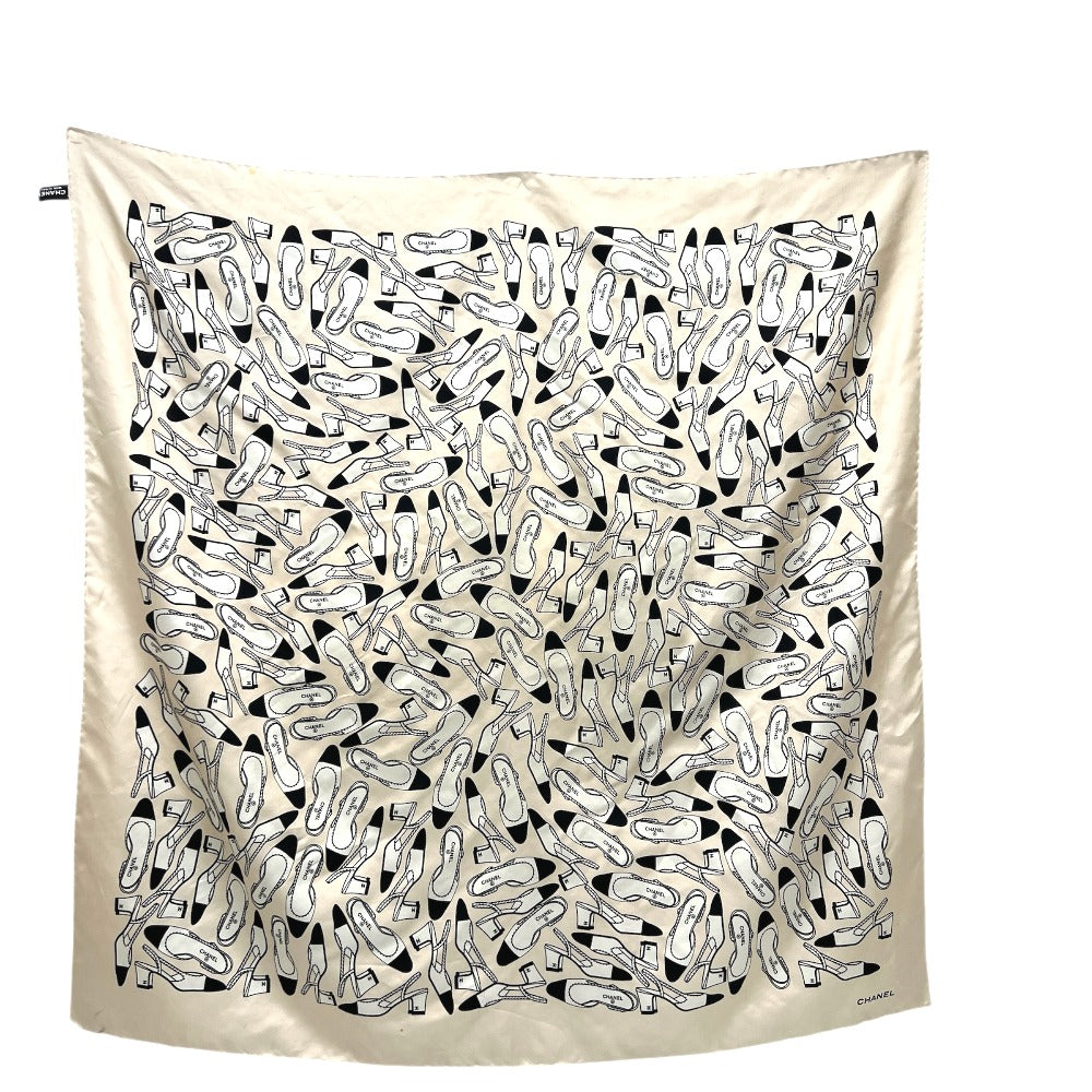 CHANEL Pumps Motif Apparel Accessories Stole Large Scarf Silk Women's Beige