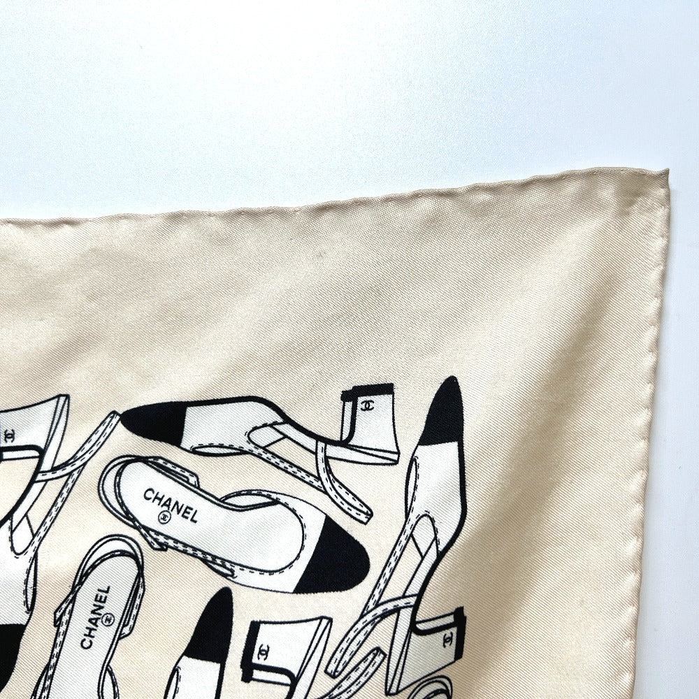 CHANEL Pumps Motif Apparel Accessories Stole Large Scarf Silk Women's Beige