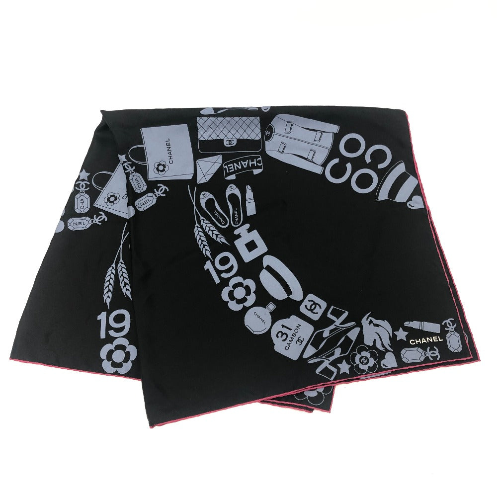 CHANEL ポップ マルチデザイン ファッション小物 大判 スカーフ シルク レディース ブラック