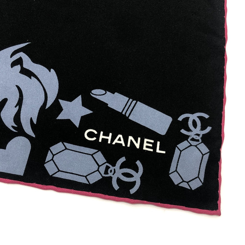 CHANEL ポップ マルチデザイン ファッション小物 大判 スカーフ シルク レディース ブラック