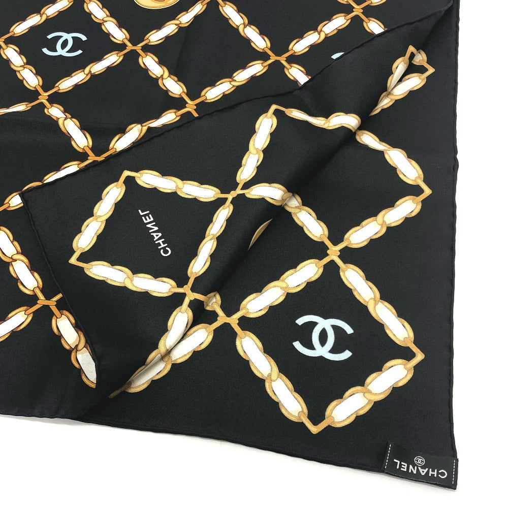 CHANEL CC MarkChain all-over print Apparel accessories, large shawls Scarf silk Black Used