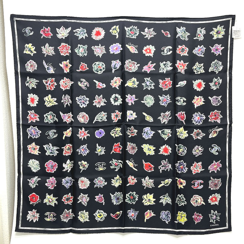 CHANEL Camelia Shawl, Stole/Shawl, Bandana, Silk Scarf, Floral Pattern Scarf silk Black Used