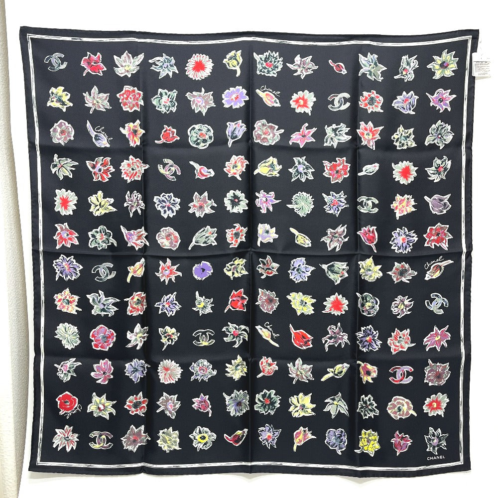CHANEL Camelia Shawl, Stole/Shawl, Bandana, Silk Scarf, Floral Pattern Scarf silk Black Used