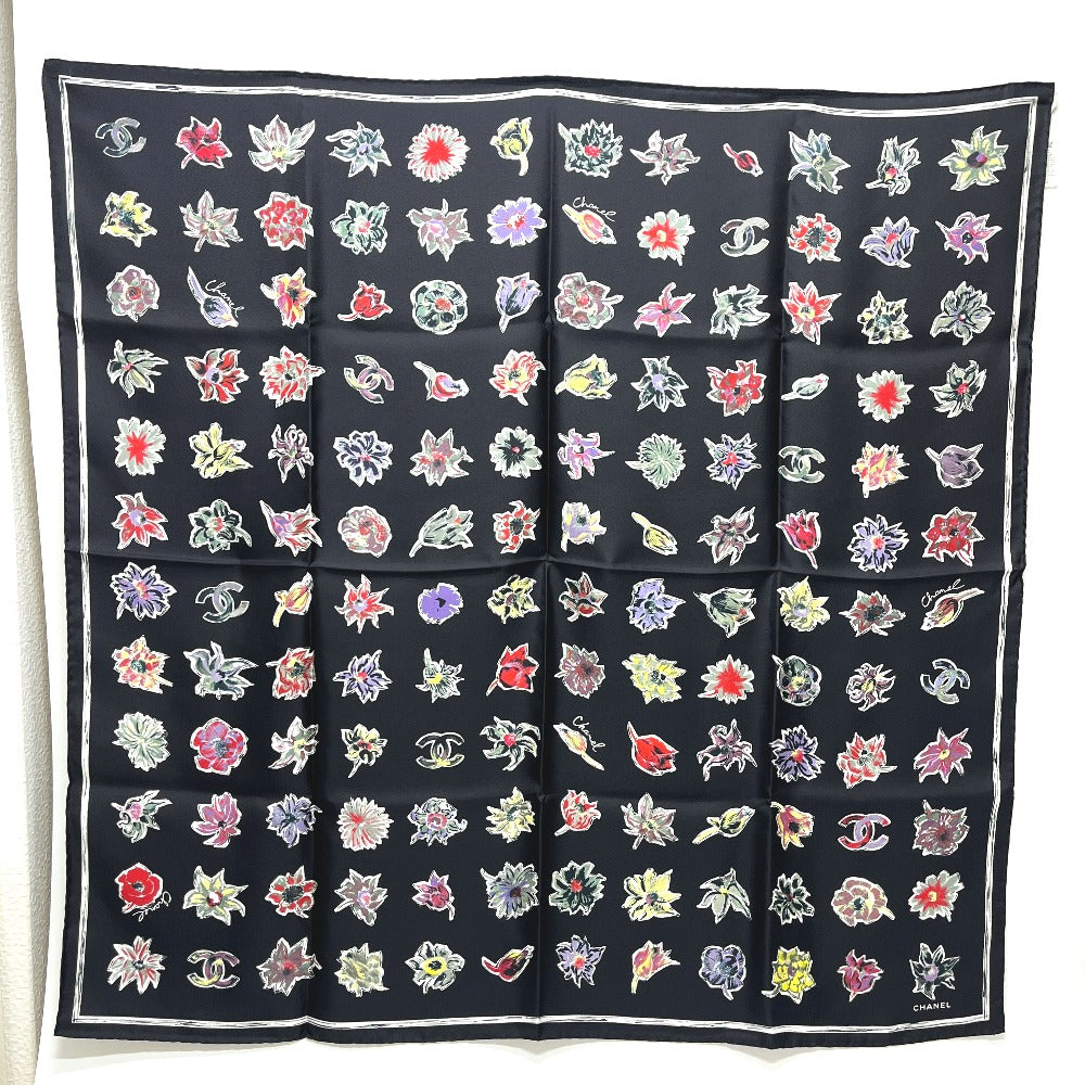 CHANEL Camelia Shawl, Stole/Shawl, Bandana, Silk Scarf, Floral Pattern Scarf silk Black Used