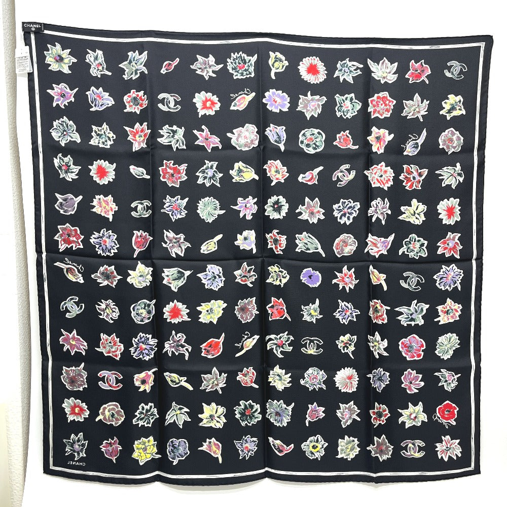 CHANEL Camelia Shawl, Stole/Shawl, Bandana, Silk Scarf, Floral Pattern Scarf silk Black Used