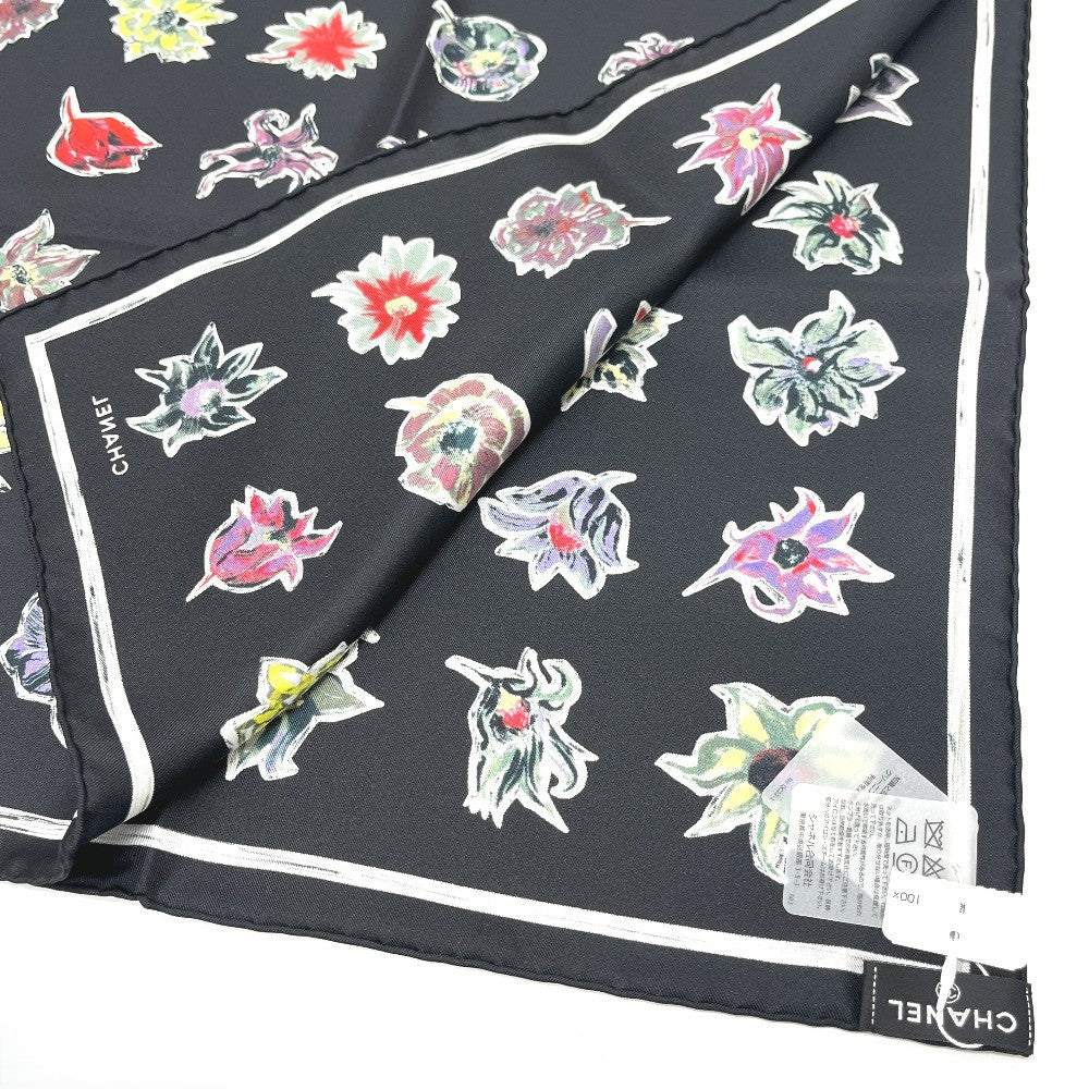 CHANEL Camelia Shawl, Stole/Shawl, Bandana, Silk Scarf, Floral Pattern Scarf silk Black Used