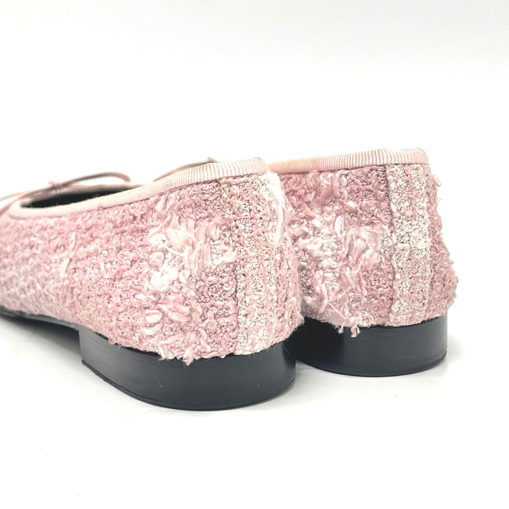 CHANEL CC Mark Ribbon Bicolor Tweed ballerina flats pumps tweed / enamel pink/Black Used