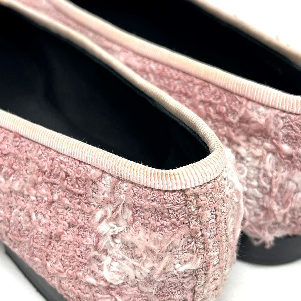 CHANEL CC Mark Ribbon Bicolor Tweed ballerina flats pumps tweed / enamel pink/Black Used