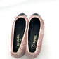 CHANEL CC Mark Ribbon Bicolor Tweed ballerina flats pumps tweed / enamel pink/Black Used