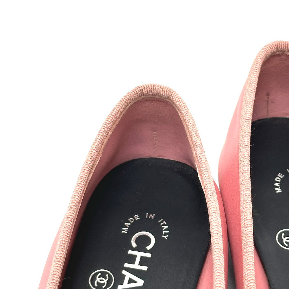 CHANEL リボン バレリーナ バレエシューズ フラットシューズ レザーシューズ レザー レディース ピンク