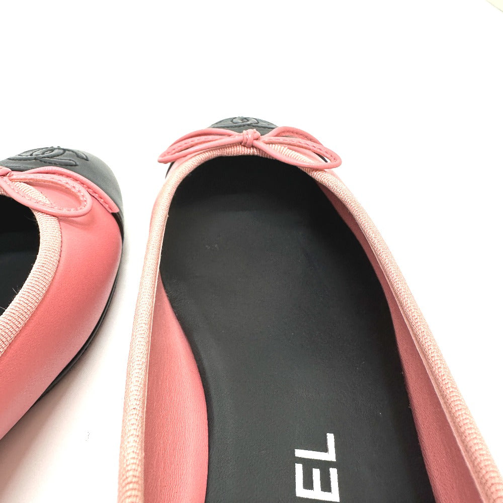 CHANEL リボン バレリーナ バレエシューズ フラットシューズ レザーシューズ レザー レディース ピンク