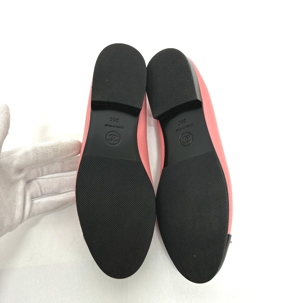 CHANEL リボン バレリーナ バレエシューズ フラットシューズ レザーシューズ レザー レディース ピンク