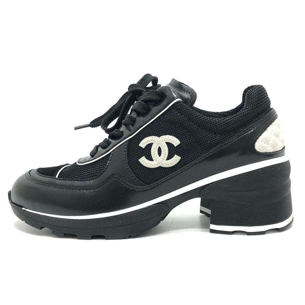 CHANEL G46871 Fall/Winter 25/26 Coco Mark Mixed Fiber Shiny Calfskin & Suede Heel Sneakers Suede Women's Black