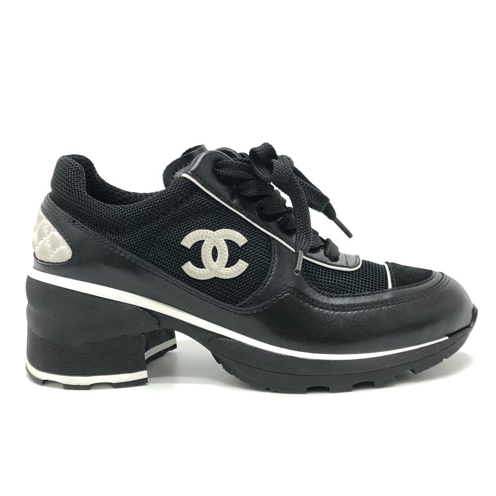 CHANEL G46871 Fall/Winter 25/26 Coco Mark Mixed Fiber Shiny Calfskin & Suede Heel Sneakers Suede Women's Black