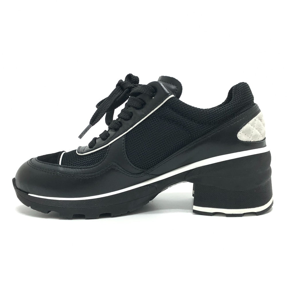 CHANEL G46871 Fall/Winter 25/26 Coco Mark Mixed Fiber Shiny Calfskin & Suede Heel Sneakers Suede Women's Black