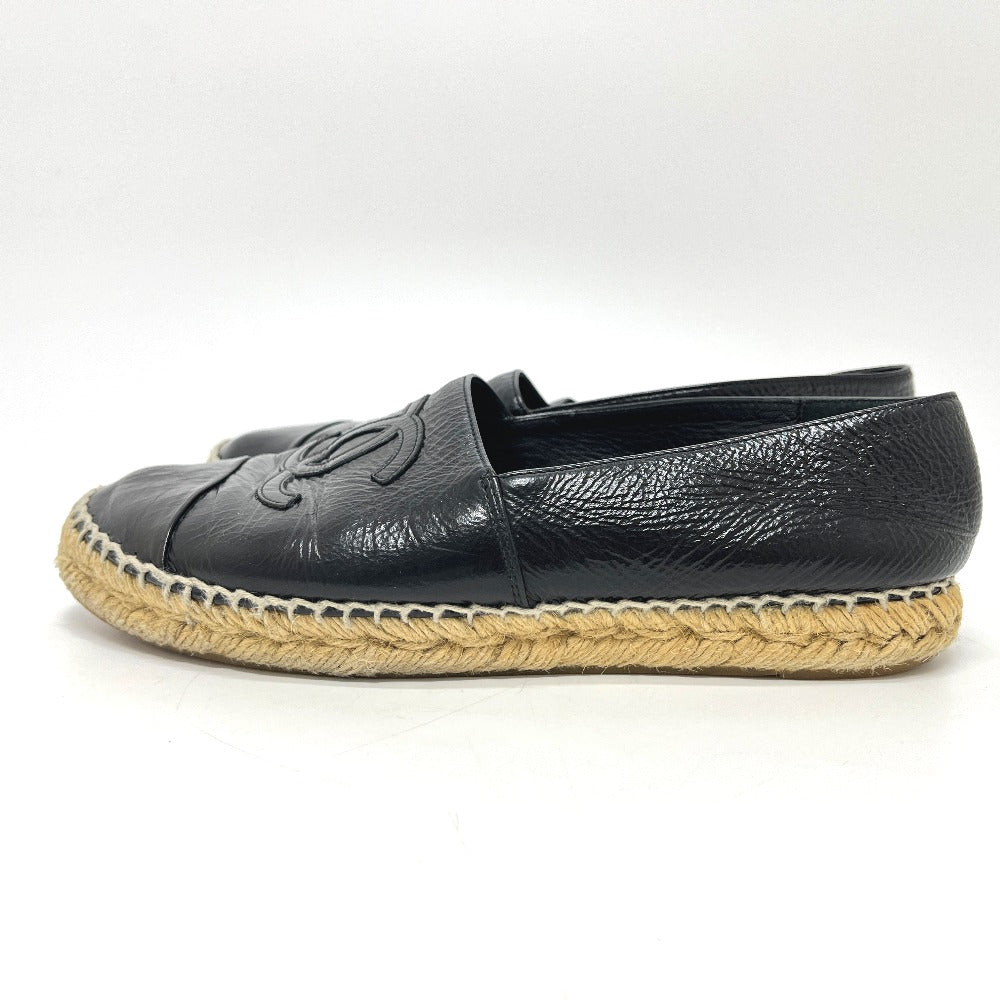 CHANEL Ｇ29762 CC Mark Espadrilles Slip-on shoes Slip-on Leather Black Used