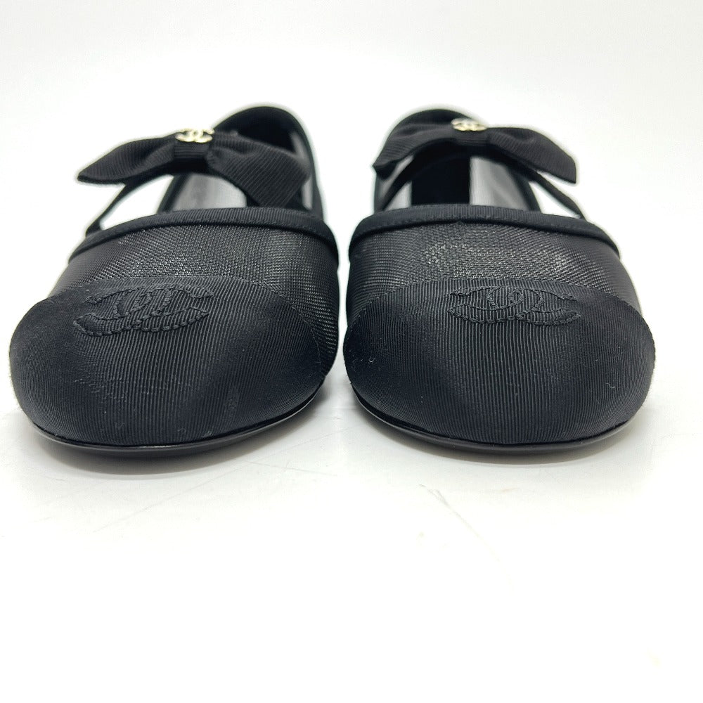 CHANEL G46701 CC Mark Ribbon Mary Jane Flat Shoes Sandals mesh Black Used