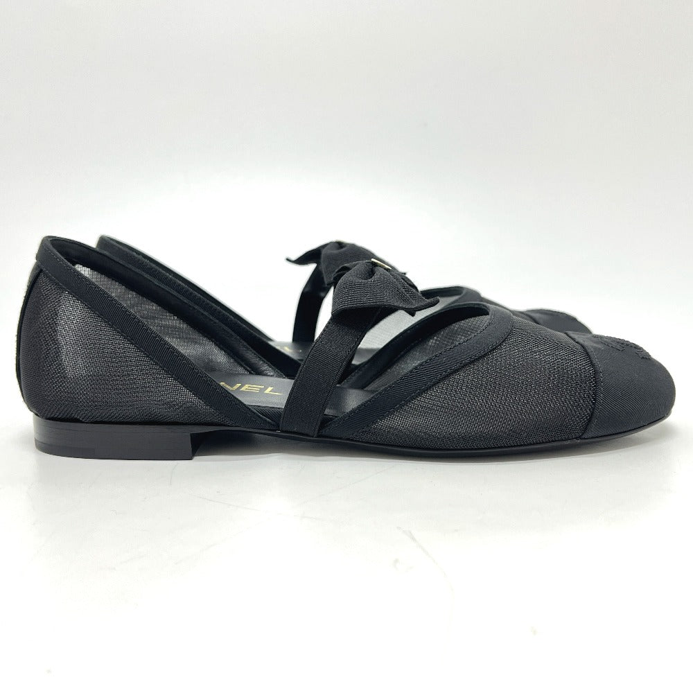 CHANEL G46701 CC Mark Ribbon Mary Jane Flat Shoes Sandals mesh Black Used