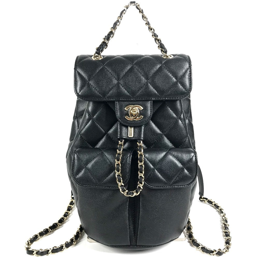 CHANEL AS3290 ココマーク CC ロゴ キルティング マトラッセ キルティング チェーンリュック Wポケット バックパック カバン リュックサック キャビアスキン レディース ブラック