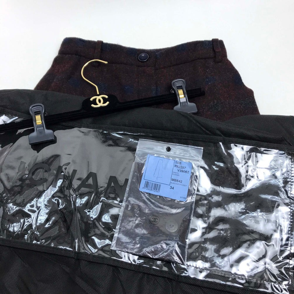 CHANEL Flannel Wide-leg Pants, Size 15B, Women's, Bordeaux