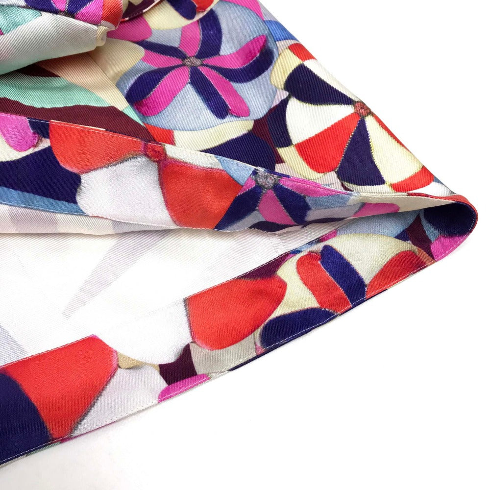 CHANEL P53088 Floral Silk Dress, Size 16C, Short Sleeve, Knee-Length, Square Neck, Multicolor