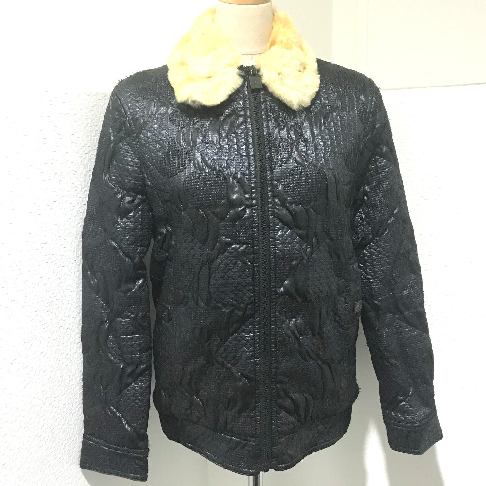 CHANEL 08A Fur Jacket/Blouson, Polyester, Women's, Black/Metallic Black