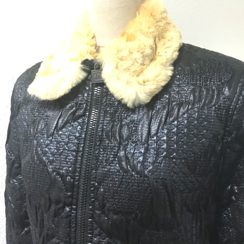 CHANEL 08A Fur Jacket/Blouson, Polyester, Women's, Black/Metallic Black